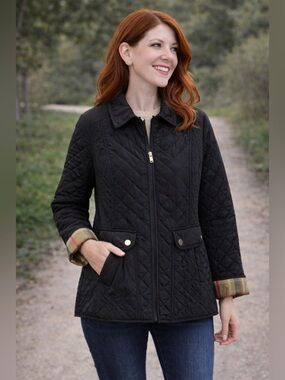 NWT Liz Claiborne Black Quilted Jacket with Plaid Lining